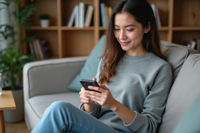 Jeune femme consultant ses documents personnels sur My People Doc depuis son smartphone