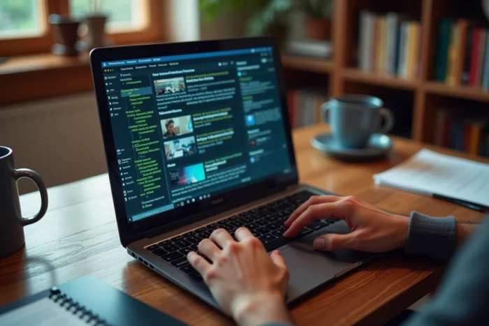 Mains sur un clavier mécanique devant un écran affichant les dernières actualités Linux et mises à jour logicielles