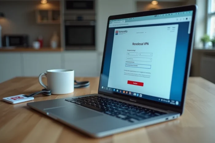 Authentification sécurisée VPN pour accéder à Zimbra CHU Reims avec badge hospitalier posé près d'un ordinateur portable