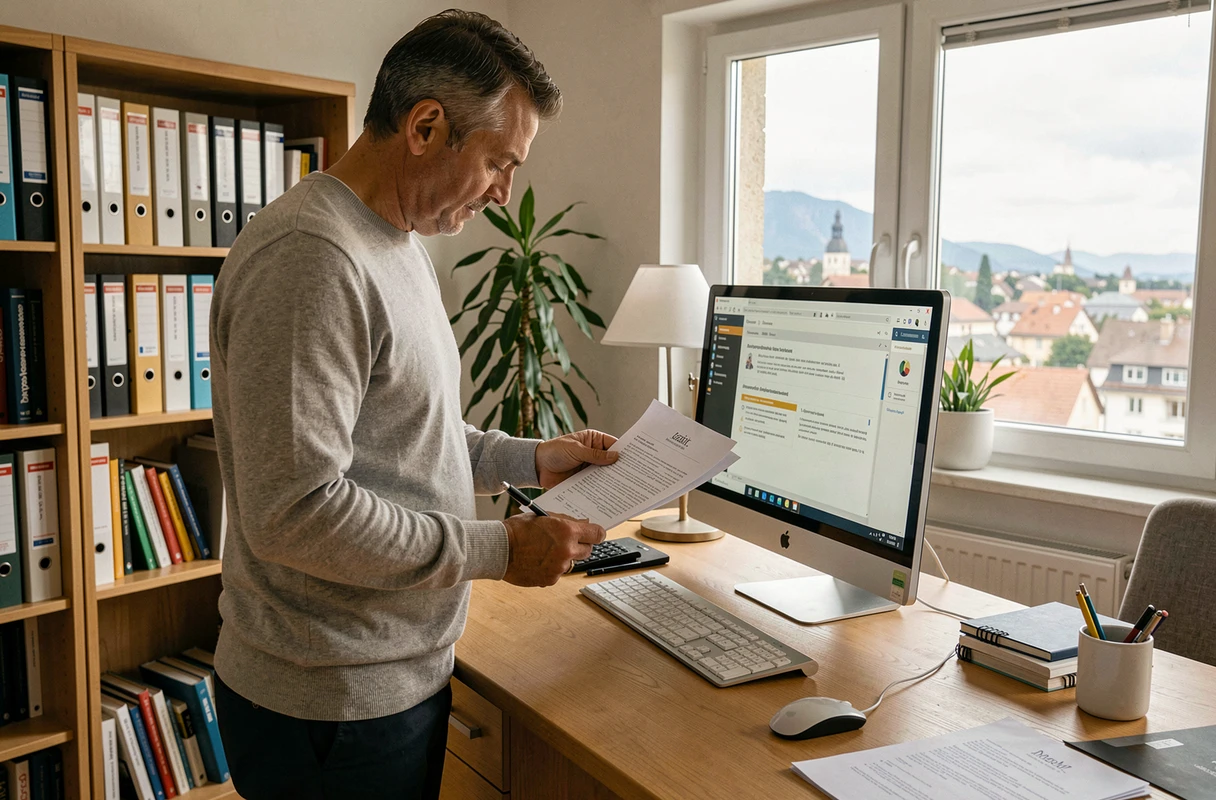Homme consultant des instructions d'authentification à la plateforme PIA Grenoble depuis son bureau à domicile